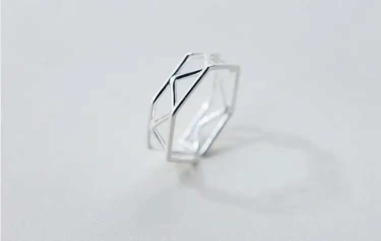 925 пробы, серебряный полый шестиугольник, кольца для женщин, регулируемый размер, кольцо для девушек, Boho, массивные ювелирные изделия, Joyas De Plata