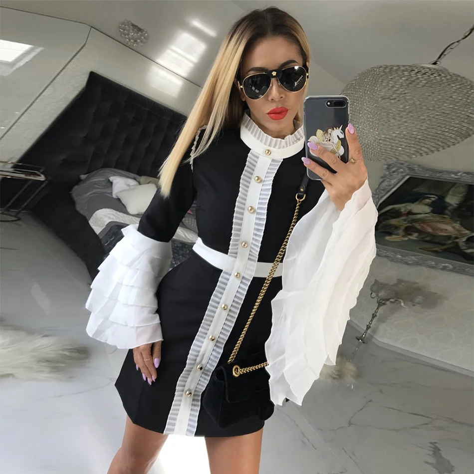 

Newest Celebrity Party Dress Women Black Flare Sleeveless O-Neck Runway Sexy Night Out Club Dress Women Vestidos Wholesale