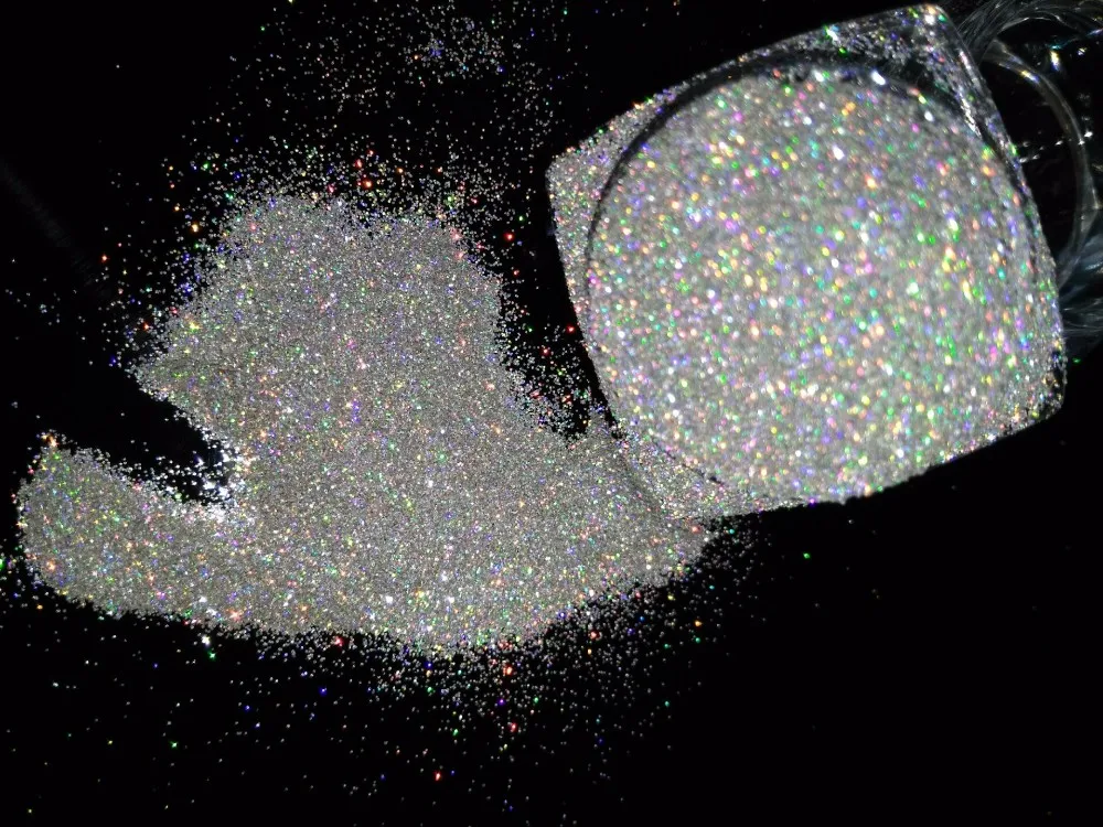1/256. 004 Серебряная голографическая Лазерная цветная блестящая в УФ-свете пудра Пыль голографический Дизайн ногтей украшения очень тонкий блестящий порошок украшение 5 г
