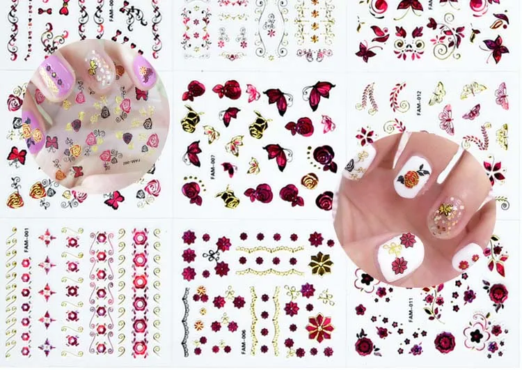 

3D Nail Art Sticker-30PCS/Lot Red Gold Flower & Butterfly Adhesive Nail Art Stickers - Small Craft Reward Stickers (NTL-F)