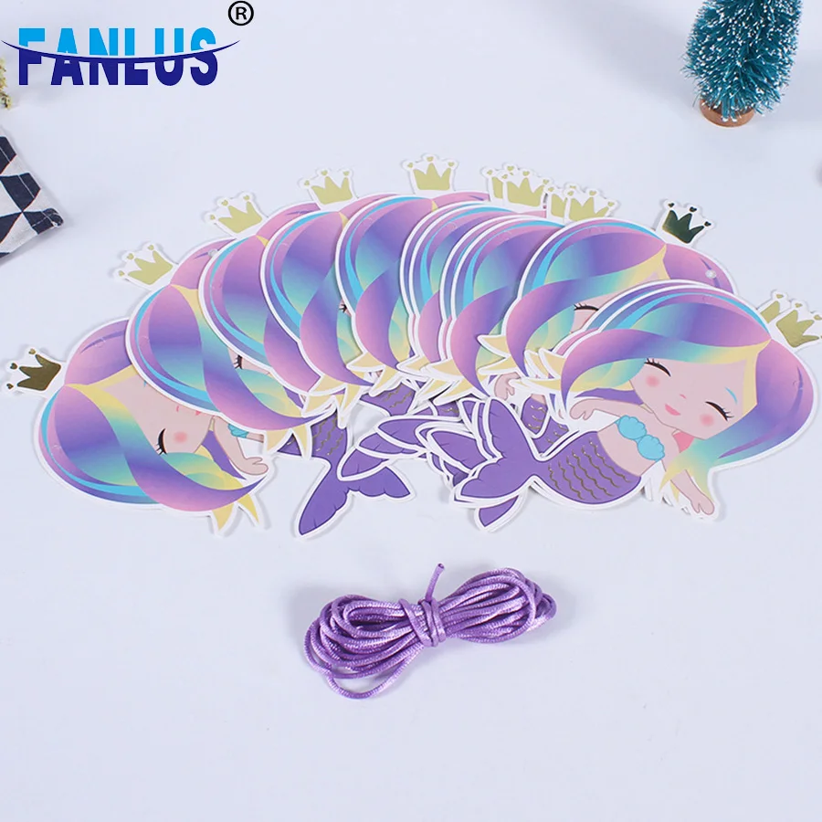 

12pcs/bag Gold Purple Mermaid Banner Theme Party Decoration Faovrs Supplies Happy Baby Shower First Birthday Party Decorations
