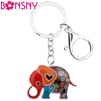 

Bonsny Enamel Alloy Cartoon Jungle Elephant Key Chain Key Ring Keychain Gift For Ladies Bag Charm Car Pendant Women News Jewelry