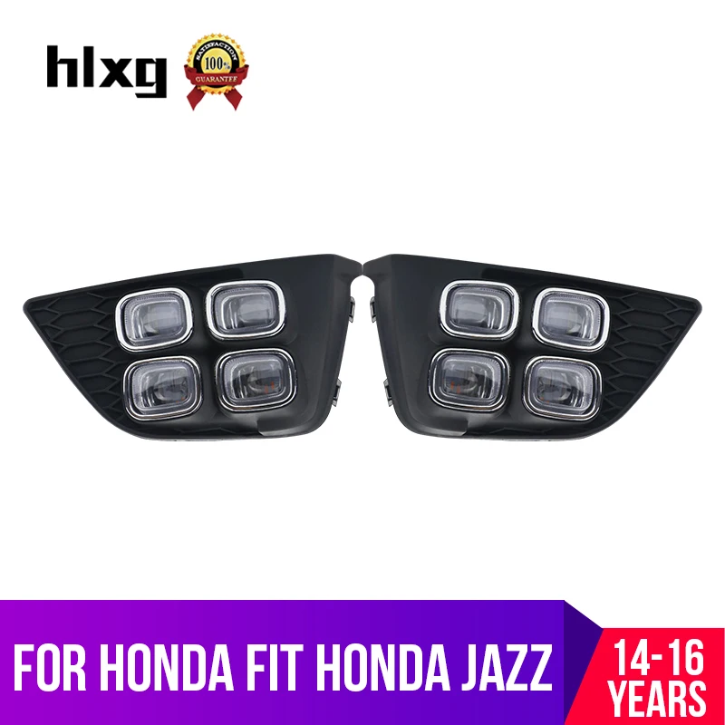 Hlxg 2 шт. светодиодный Drl Дневной ходовой свет для Honda Fit Jazz 2014 2015 2016 с желтыми
