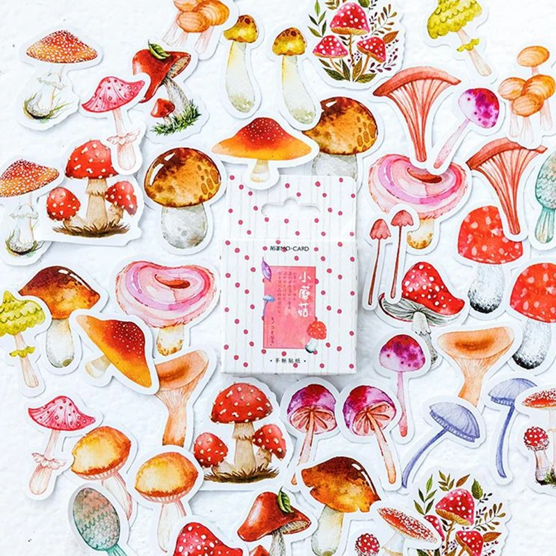 

46Pcs/box Autumn of mushroom Diary Sticker Kawaii Plant Mini Planner Scrapbooking Sticky Stationery Escolar School Supplies