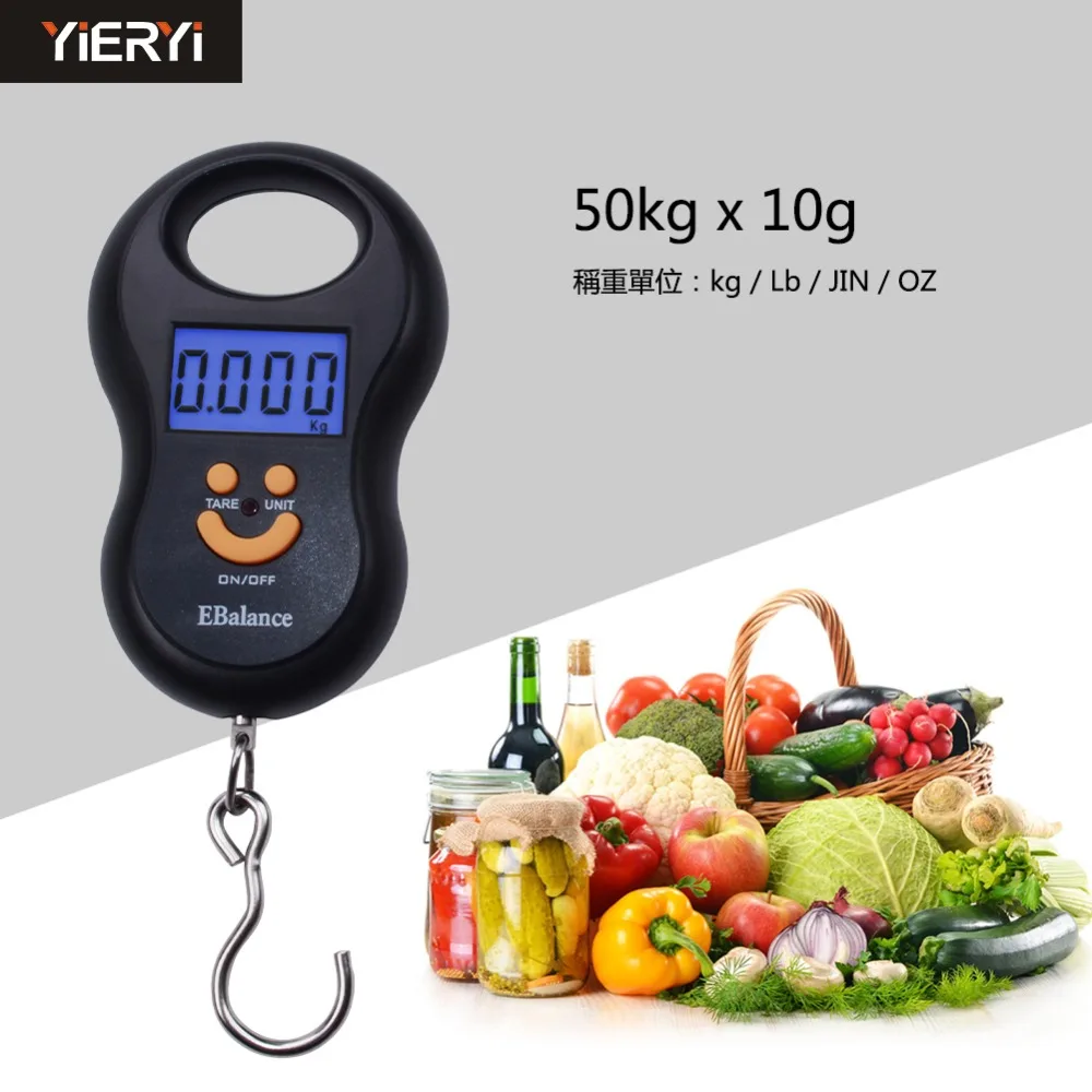 

Yieryi Pocket LCD Hanging Hook Fish Scale High Precision Digital Weighing Scale for Food 45kg/50kg-10g Crane Scale Backlight