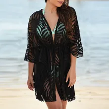 Женский кардиган с кружевной сеткой, бикини, пляжное покрывало, перспективный вязаный кафтан, Пляжное платье, купальник, пляжная одежда, парео, Плайя