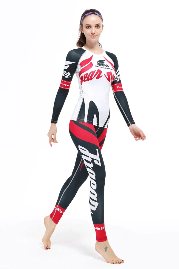 Набор для бега женский бодибилдинг фитнес набор тренажерный зал бег колготки леггинсы тренировочные брюки рубашка с длинным рукавом базовый слой наборы - Цвет: Слоновая кость