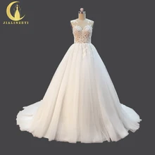 Rhine Real Sample See Through Lace With Beads Sexy A-line Elegent Bridal Wedding Dresses Wedding Gown