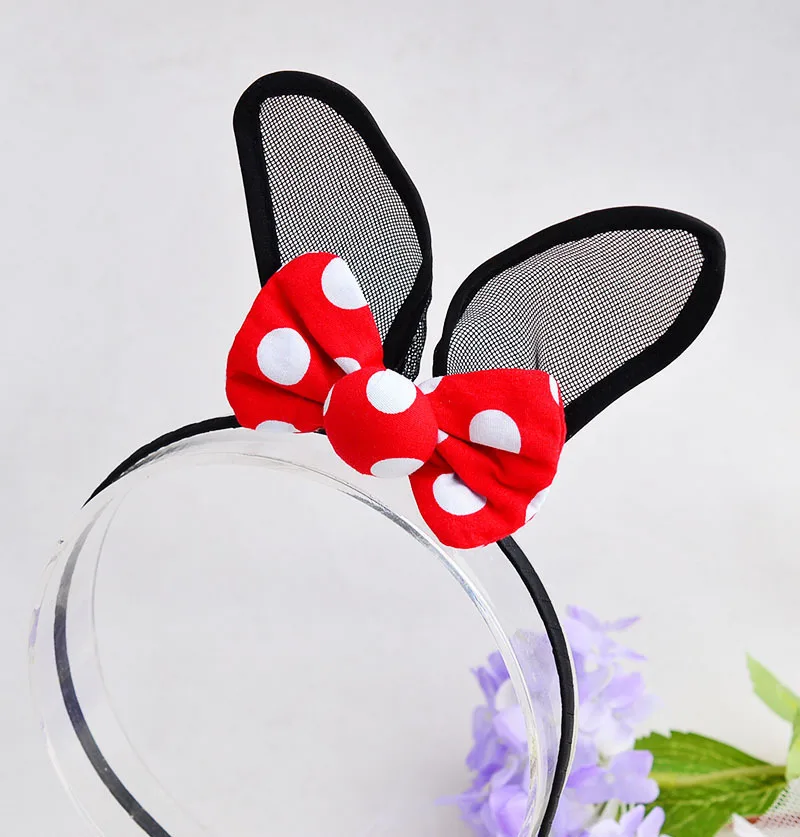 Fashion Hair Accessories Cute Rabbit Ears Hairbands Dot Print Bowknot Hairsticks Black Bunny
