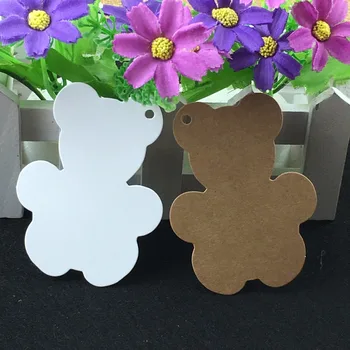 

500pcs/lot 6x7.2cm DIY Kraft paper bear Small labels blank paper card Hand Painted Bookmarks Handmade soap Tag Christmas Eve