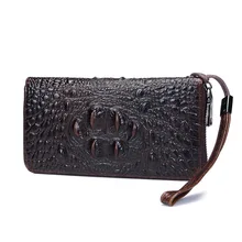 BOLO BRAVE Zipper Men Wallets Crocodile pattern Bag Vintage Genuine Leather Clutch Wallet Male Purses Large Capacity Men’s purse