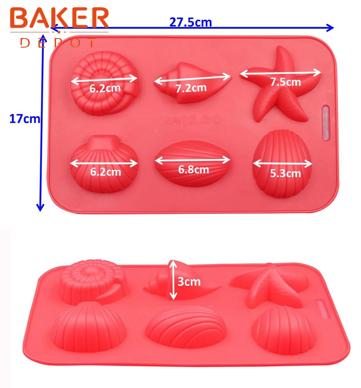 BAKER DEPOT форма звезды силиконовая форма для торта Пудинг jello формы 6 отверстий силиконовая форма для мороженого, шоколада раковина для рыбы мыло ручной работы плесень