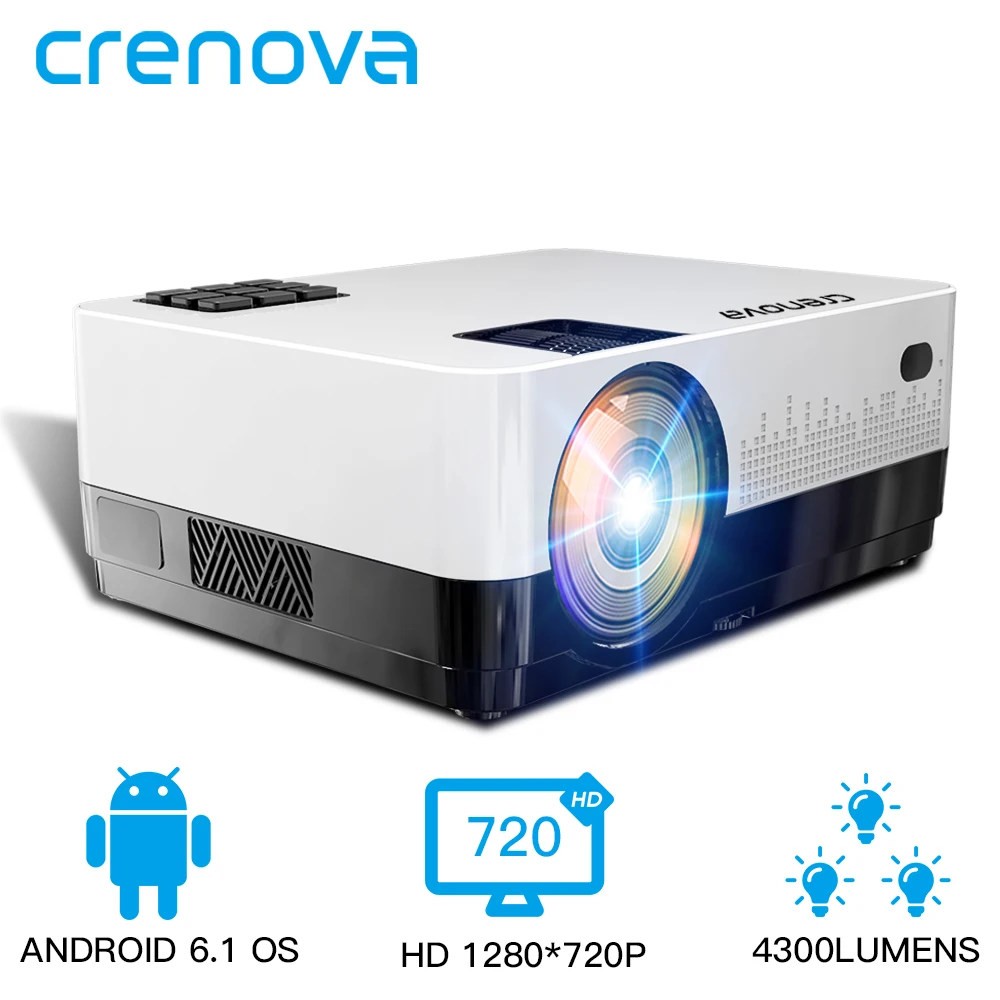 

CRENOVA 2019 Newest Led Projector HD 1280*728P Android 6.1 OS 4300 Lumens Home Cinema Movie Projector With WIFI Bluetooth