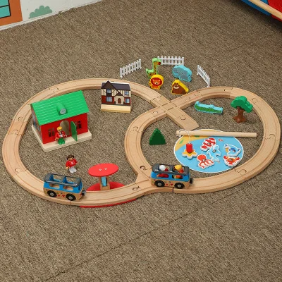 Деревянная железная дорога прямая и изогнутая удлиняющаяся дорожка поезд игрушечный транспорт детские игрушки T-homas поезд Игрушечная модель деревянные игрушки для детей - Цвет: G