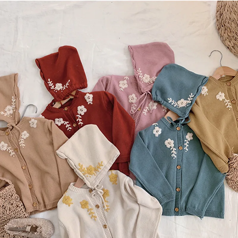 

2019 Girl's New Spring Retro Handmade Crochet Knitted Sweater Children's Spring Sweater Coat Baby Girls Cardigans And Hats