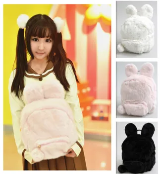 

Kawaii Japan Wego Cute Bunny Ears Plush Backpack Female Rabbit Woolen Double Shoulder Bag For Japanese Teenager Girls Backpacks