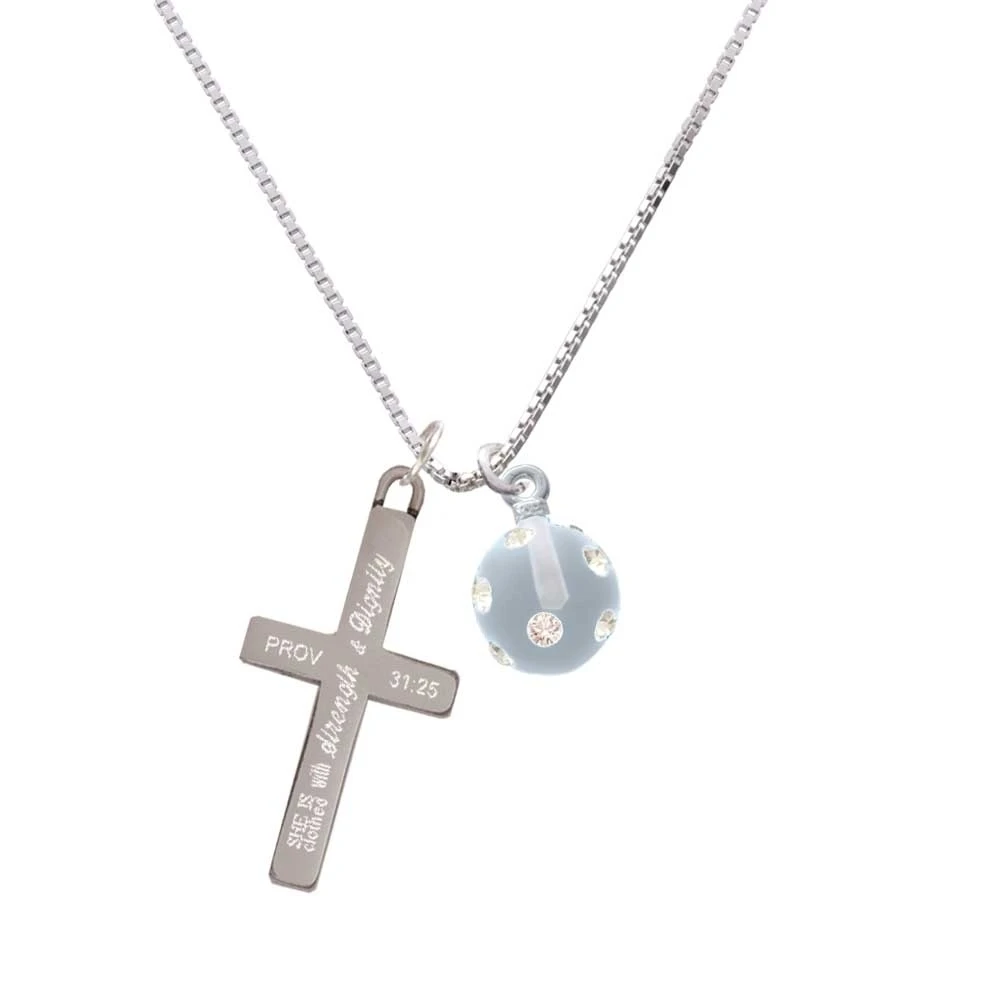 3-D Frosted Clear Resin Ornament with Crystals - Strength and Dignity - Cross Necklace