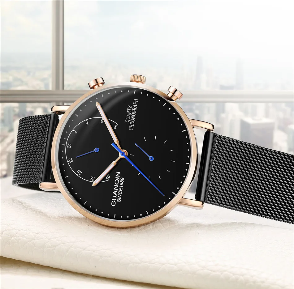Элитный бренд GUANQIN Часы Для мужчин хронограф кварцевые часы Водонепроницаемый световой Для мужчин S сапфир наручные часы Relogio Masculino