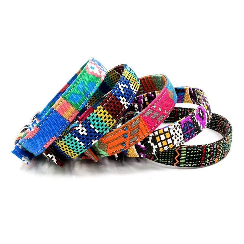 

Nylon Bohemian Dog Collar Customized Pet Collar Anti-lost Nameplate Tags Collars Free Engraved For Small Medium Large Dog
