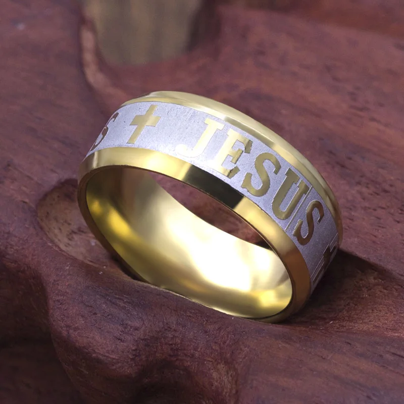 

8mm High quality 316L Titanium Steel Jesus Cross Ring Men Fashion Jewelry