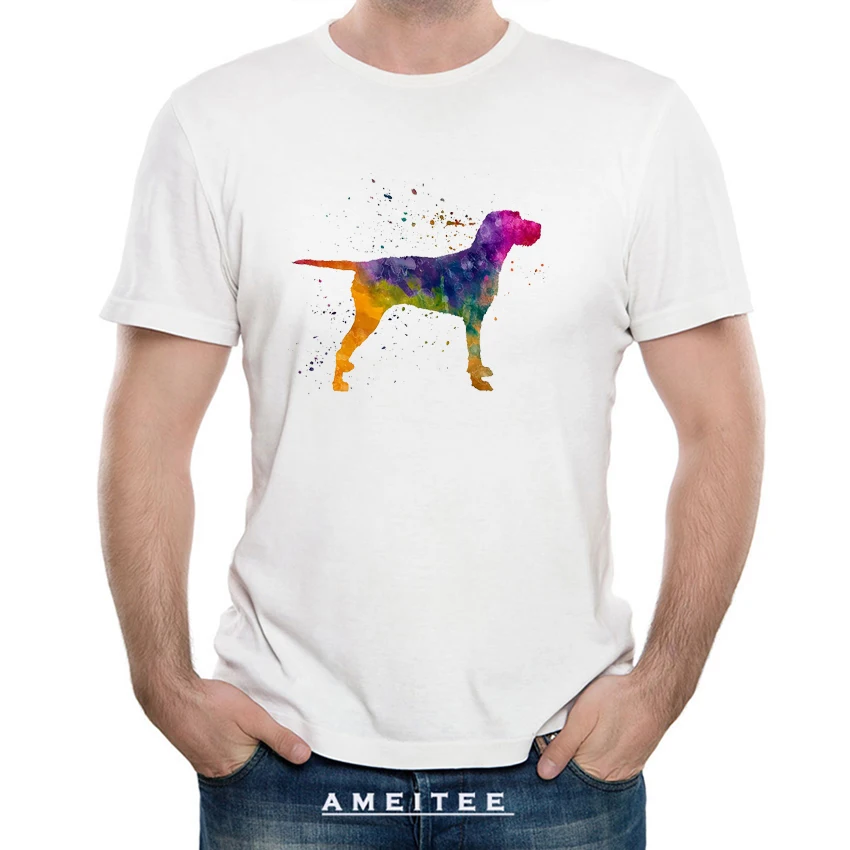 

Hungarian Wirehaired Vizsla in watercolor T-Shirt Summer Fashion Men's Short Sleeve Novelty Dog Design Casual Tops Cool Men Tees