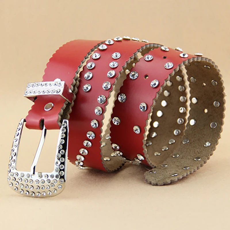 

2018 New Ladies Famous Female Strap Brand Designer High Quality Diamond Women Belts Waist Luxury Belt for Jeans Pants Red