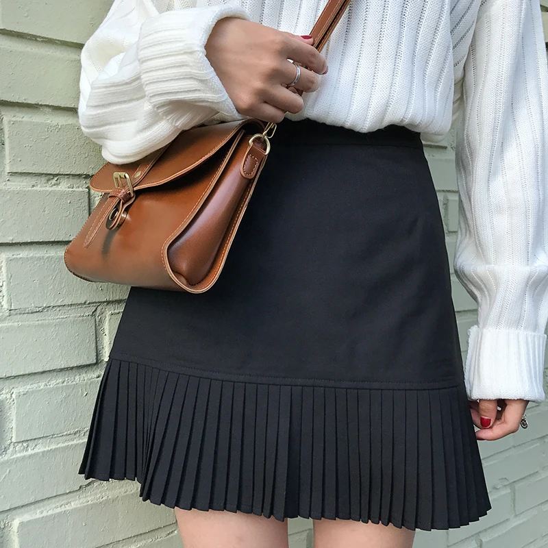 Koran Institute Wind Высокая талия плиссированные женские юбки Весна Лето Новая трапециевидная мини-юбка