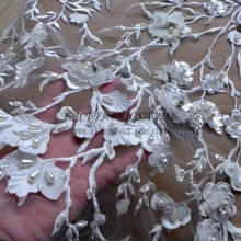 La Belleza 1 ярд от whtie жемчуг 3D Цветы тяжелые Бисероплетение perals ручной работы свадебное платье кружевная ткань 51 ''ширина 1 ярд