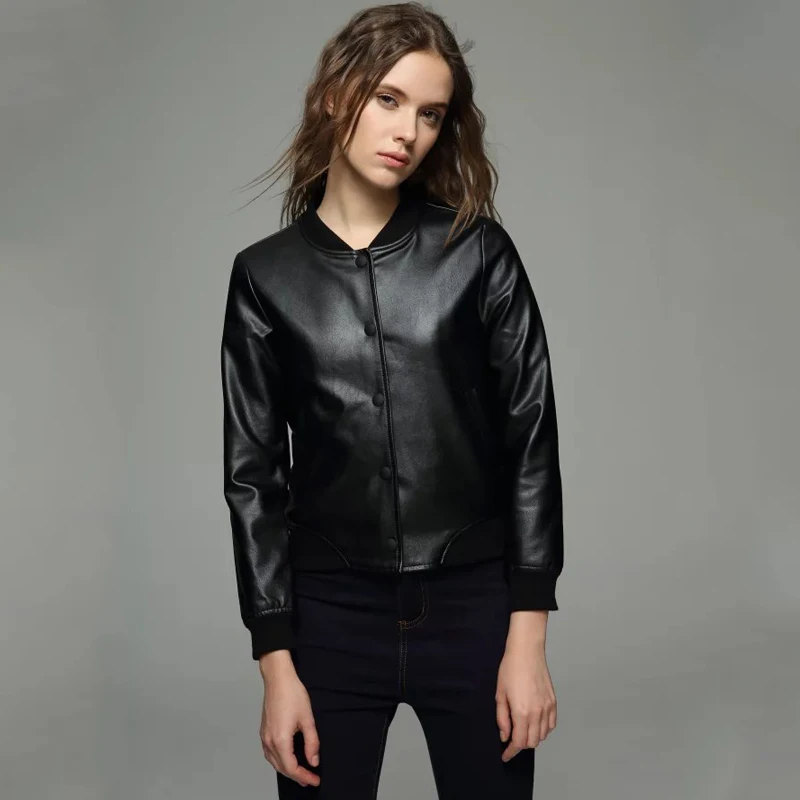 Женская куртка бомбер TMODA284 повседневная короткая из искусственной кожи женская