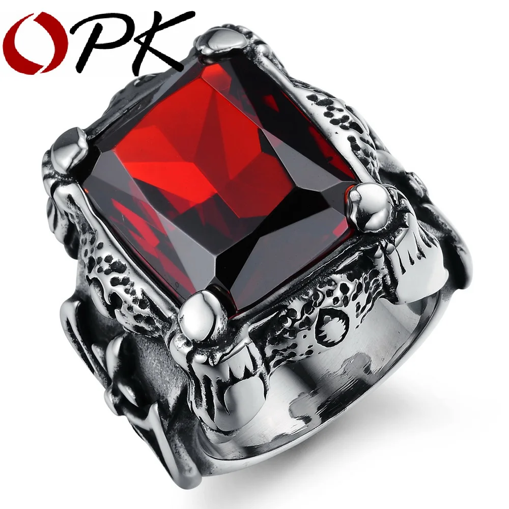 

OPK Brand Design Royal Square Blood Red Rings for Men Inlaid Austria AAA Zircon Top Grade Unique Fashion Rings Accessory GJ430
