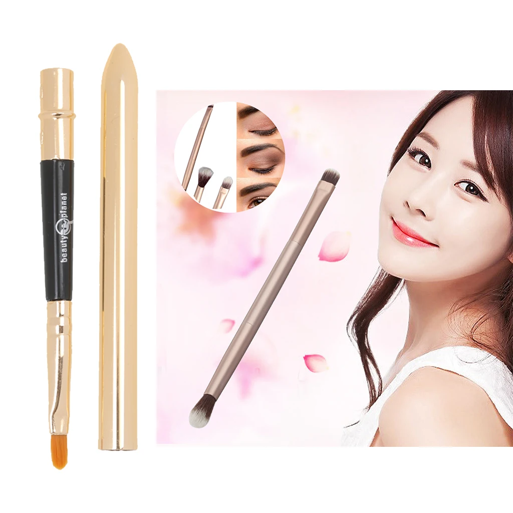 2 Packs Soft Nylon Hair Dual Ended Eyeshadow Brush with Makeup Cosmetics Lipstick Applicator Brushes