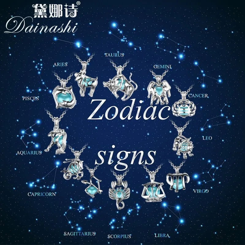 

New Arrival 12 Constellation Cage Pearl Pendant Necklace Women Wedding Jewelry Unique Customized Zodiac Pendants Family Pendants