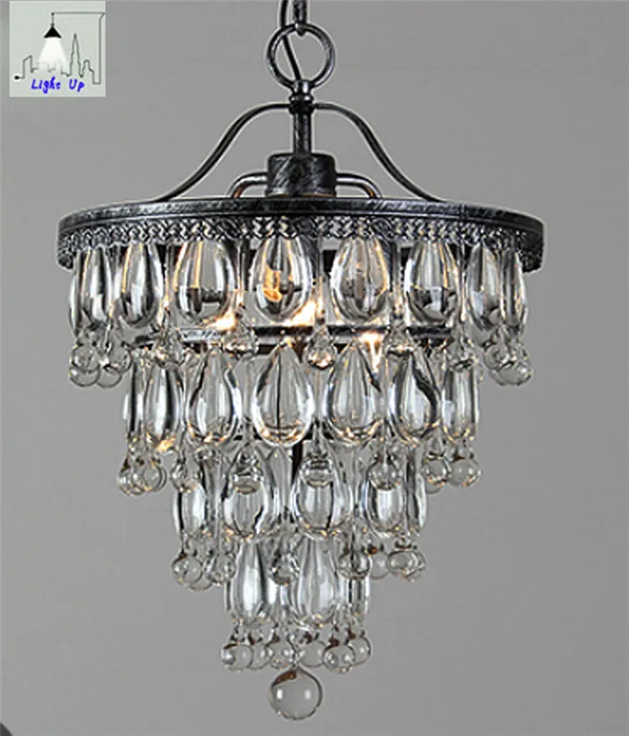 

hot sale vintage K9 crystal retro iron pendent lights E14 dia30/40cm vintage industrial lighting for dining room N1154