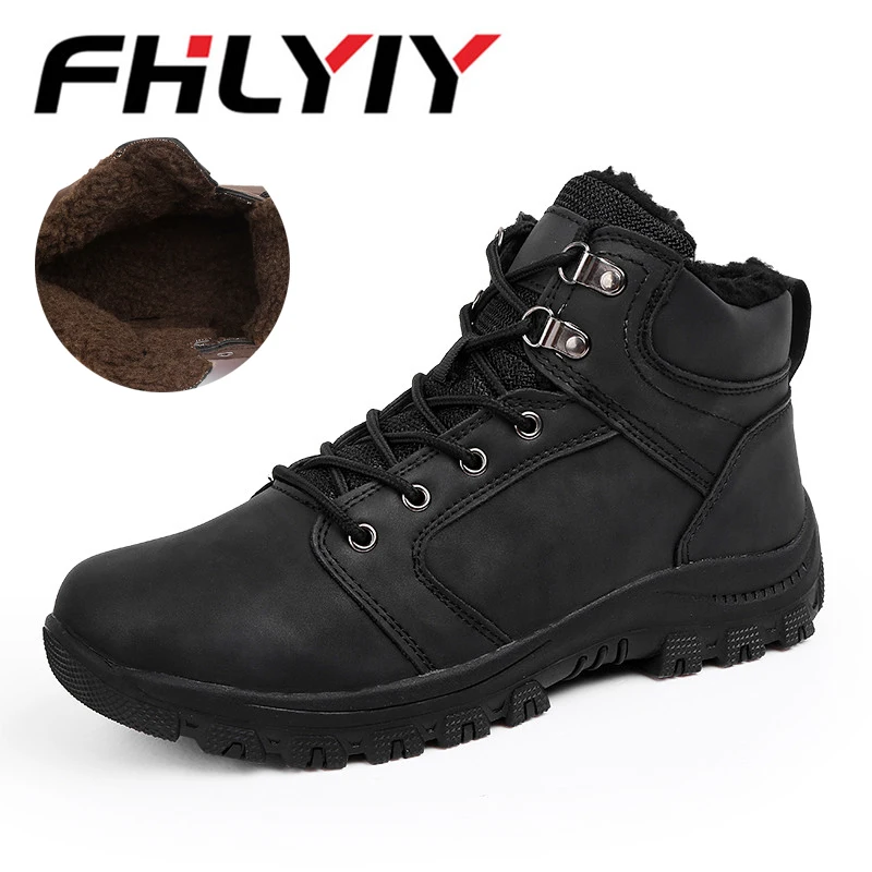 

Men Ankle Boots Winter Man Outdoor Walking Snow Boots Comfortable Black Plush Warm Fur Shoe Work Plus Size 46 Botas Hombre