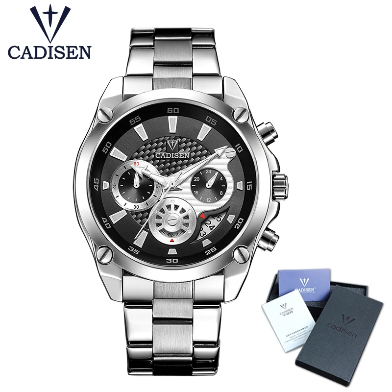 Топ бренд класса люкс CADISEN мужские часы полностью стальные спортивные часы модные кварцевые Военные Наручные часы Relogio Masculino водонепроницаемые