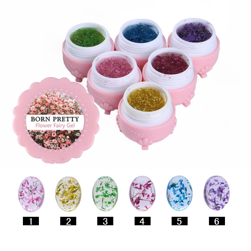 BORN PRETTY 5g Dried Flower Fairy Gel Floral Soak Off UV Gel 6 Colors