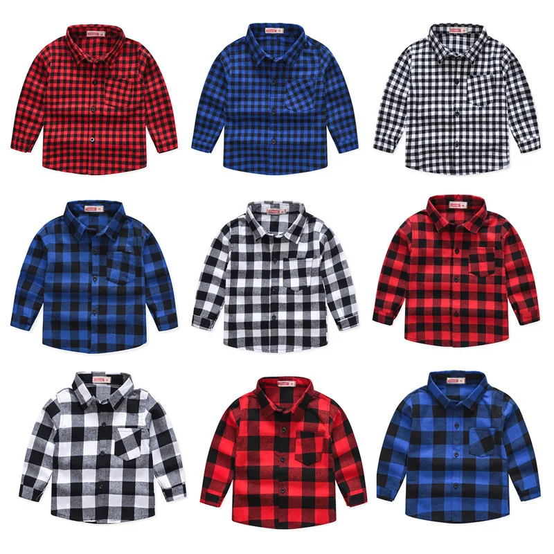 

Baby Boys Plaid Shirts 2019 Autmn Children's Tops Pocket Cotton Brushed Blouse Children's Clothing Cotton Kids Plaid Shirts