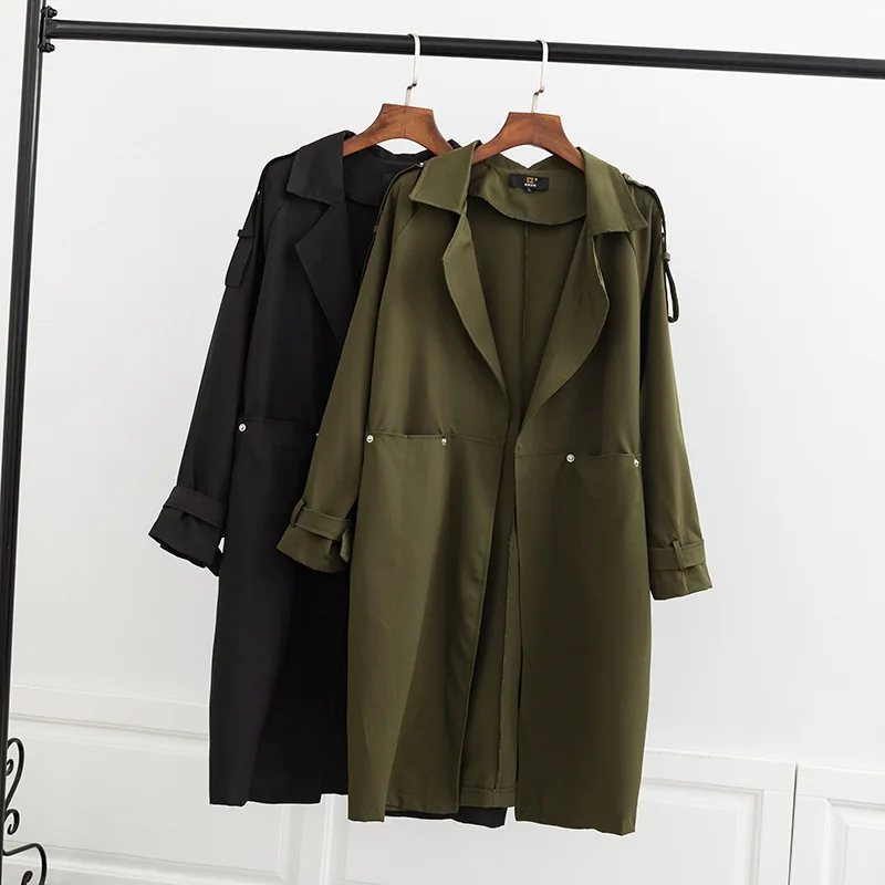 

2019 Plus Size Casual Trench coat Spring Women Clothing Fashion Loose Long Sleeve Chiffon Open Stitch OUTERWEAR F3-1902