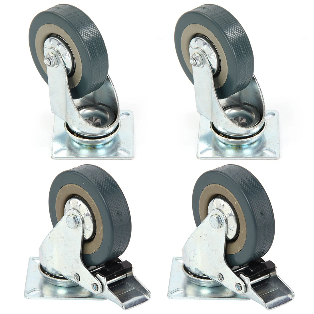 Set of Heavy Duty 125x27mm Rubber Swivel Castor Wheels Trolley Caster Brake 100KGModel 2 with brake