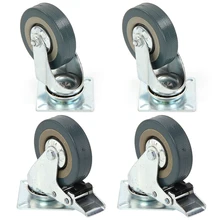 Set of Heavy Duty 125x27mm Rubber Swivel Castor Wheels Trolley Caster Brake 100KGModel 2 with brake