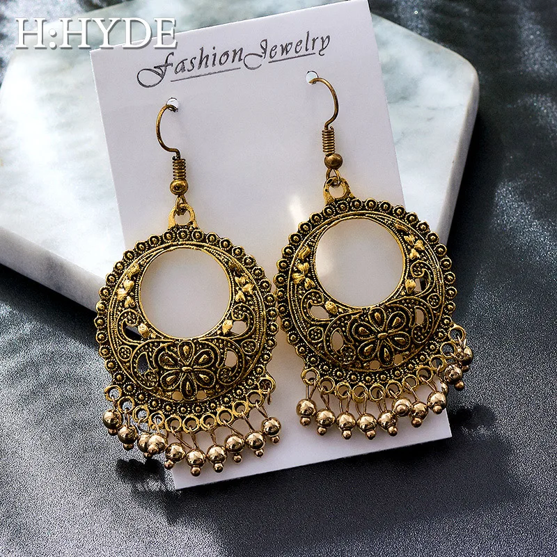 

H:HYDE Hollow Flower Indian Fringed Tassel Earrings For Women Gypsy Jewelry Sliver Color Antique Ethnic Drop Earrings Brincos