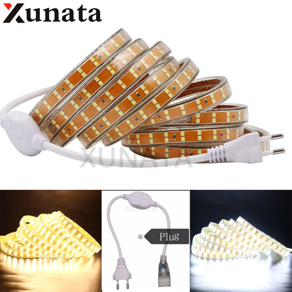

2835 LED Strip Light AC220V 156Leds/m Flexible Waterproof Led Light Strip Double Row Rope Tape Home Holiday Decor With EU Plug