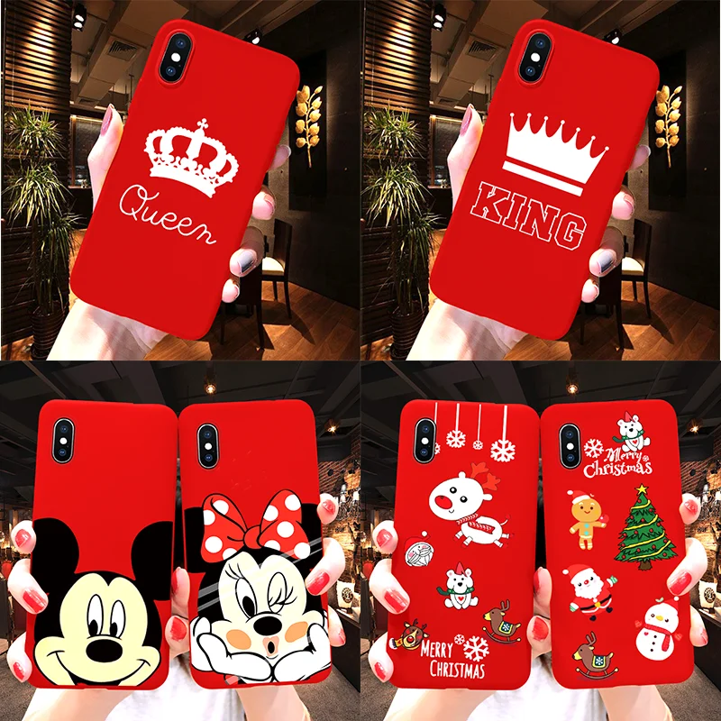 

Lovely Xmas Deer Red Soft Silicon Coque For iPhone 6 6S 7 8 Plus Fundas Queen King Couple Back Cover For iPhone XR X XS Max Case