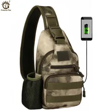 USB Charging Chest Bag Outdoor Military Camouflage Shoulder Bag Tactical Army Assault Pack Mochila Camping Sports Bag