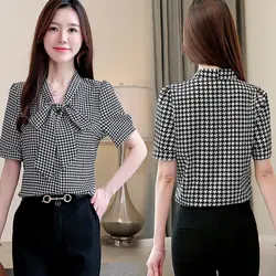 Новинка 2019 г. элегантный плед плюс размеры Camisas корейский повседневное краткое Blusas Mujer однобортный Лук Мода Blusas Femininas