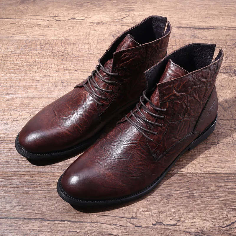 

British retro men shoes round head lace-up handmade shoes fashion men casual boots martin boots