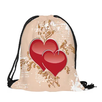 

Drawstring Bag Valentine's Day Sack Sport Heart Print Travel Outdoor Backpack Bags Drawstring Backpack ##