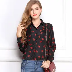 Большой размер женские длинные рукава блузка с цветочным рисунком рубашки для мальчиков с отложным воротником со стойкой Длинные рукава с