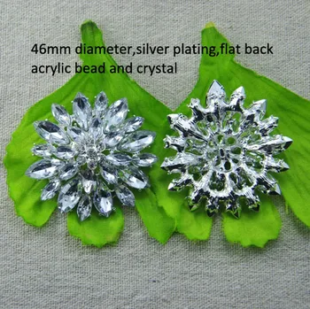 

(L0429) free shipping wholesale 50 pcs/lot flower cluster rhinestone embellishment,46mm diameter,silver or gold