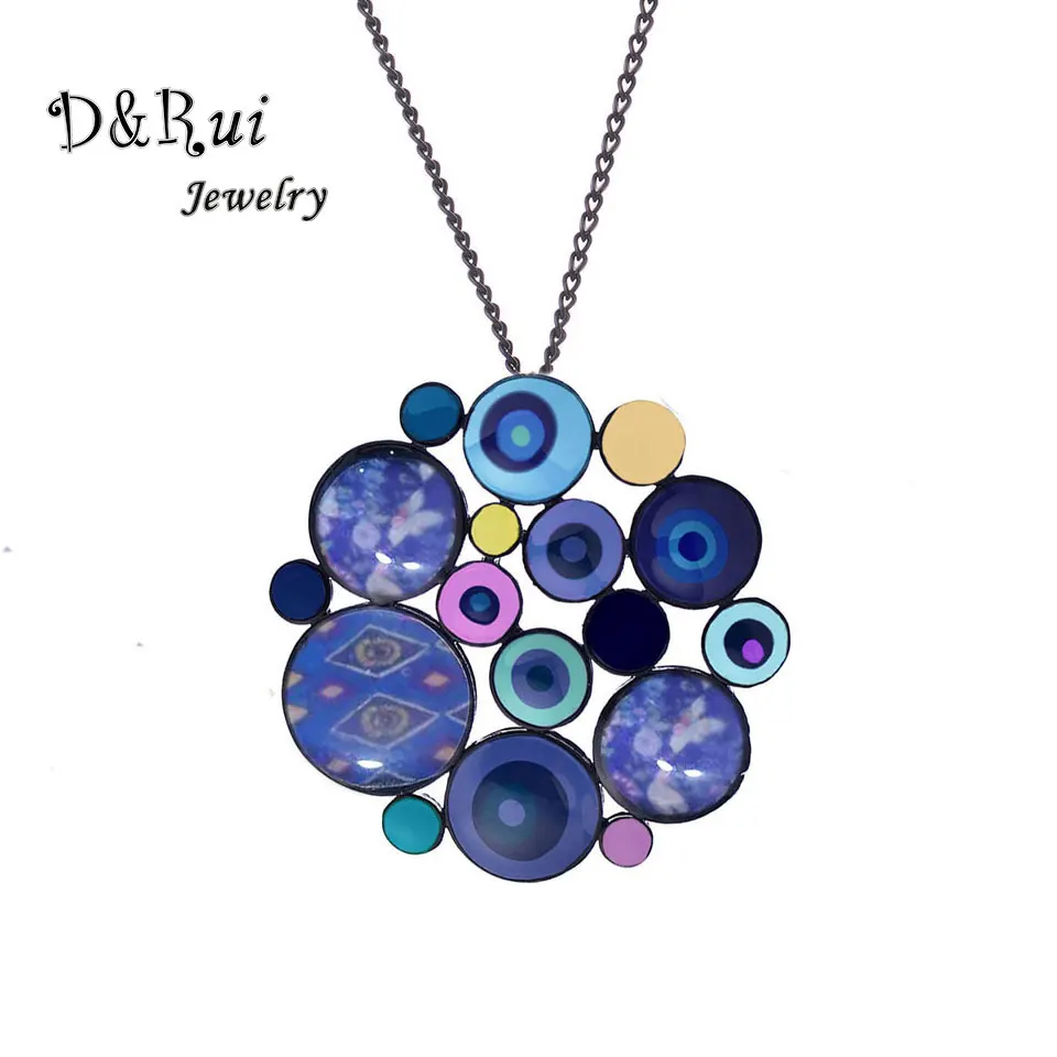 

Round Pendant Necklace for Women and Girls Party Enamel Geometric Necklace Jewelry Fashion Long Sweater Chain Party Accessories